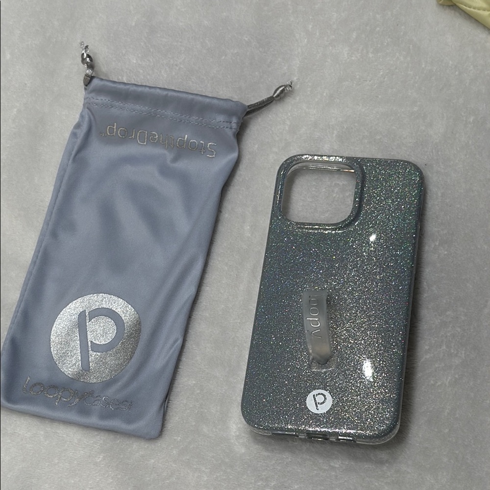 Loopy Case Glitter Sparkle Phone Case with Built-in Loop - Silver/Gray